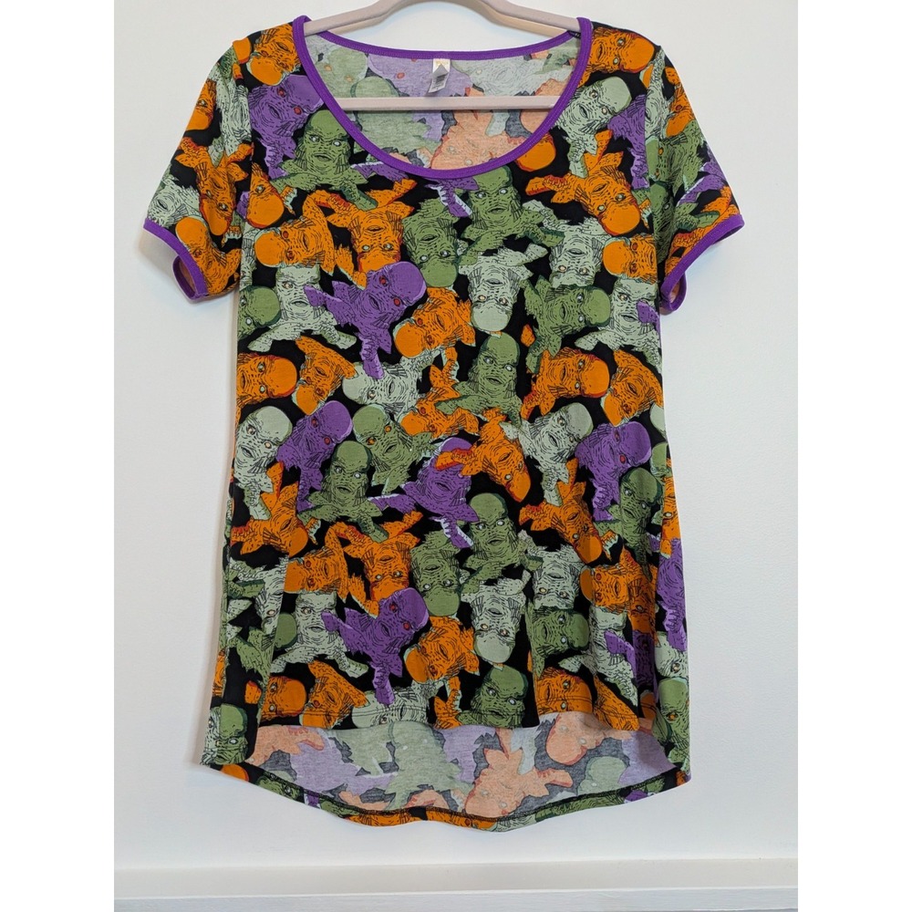 LuLaRoe Swamp Monster Graphic Print Tunic T-Shirt Short Sleeve Size S Halloween
